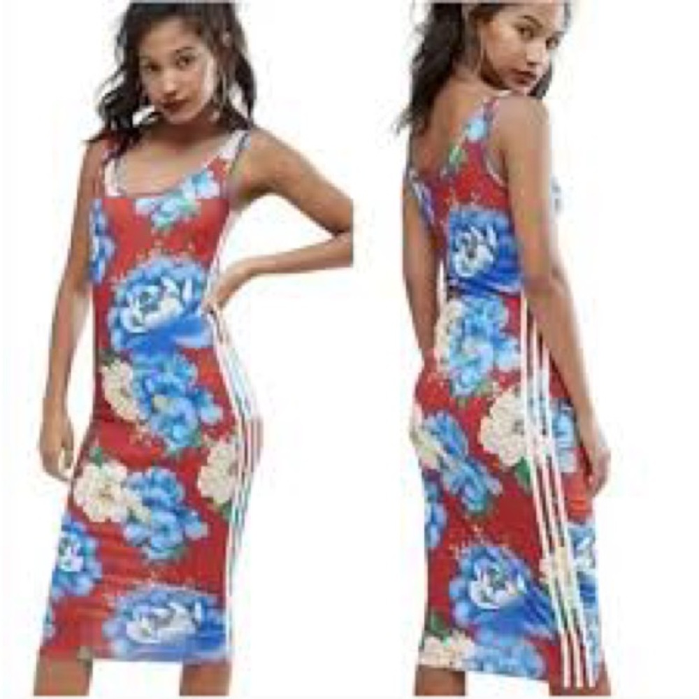 Adidas Originals x FARM Rio Chita Tank Dress Bodycon‎ S Stripes Floral Red Small - Picture 16 of 16